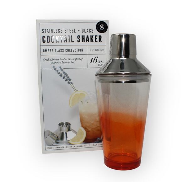 NEW Cocktail Shaker 16 oz Orange Ombre Glass StainlessSteel Gift - Picture 8 of 12